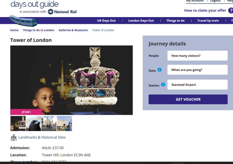 2x1 Londra voucher Tower London